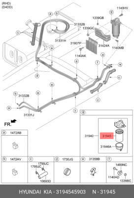 Фильтр топливный HYUNDAI HD65,78,County дв.D4DD OE 31945-45903 HYUNDAI KIA