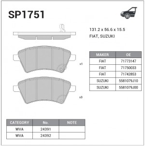 Колодки тормозные SUZUKI SX4 06- (Венгерская сборка) передние SP1751 SP1751 SANGSIN