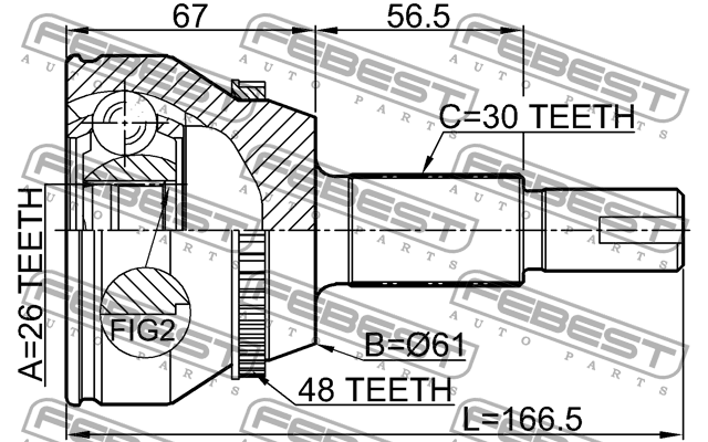 ШРУС наружный 26x61x30 0110-GGL15A48 FEBEST