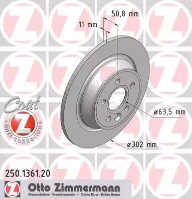 диск тормозной !задн. 302x11/51-5x108 \ Ford Mondeo/S-Max 1.8/2.0TDCi/2.0-2.5 06 250.1361.20 ZIMMERMANN