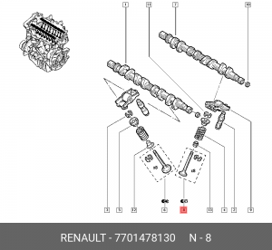 к-кт клапанов выпускных! 8шт.+сухари 5.5x29x108.9\ Renault Clio 2.0 16V CB0M 00> 7701478130 RENAULT