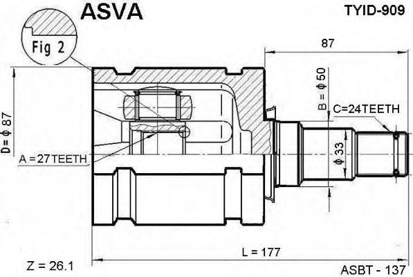 ШРУС внутренний TOYOTA Corolla (01-07) левый ASVA TYID-909 ASVA