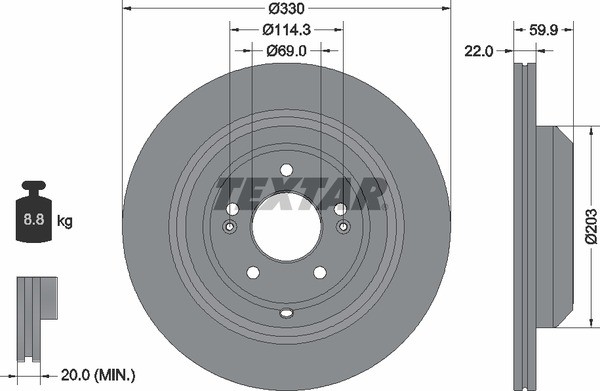 Диск тормозной HYUNDAI G70 (17-) KIA Stinger (17-) (2.0) задний (1шт.) TEXTAR 92314905 TEXTAR