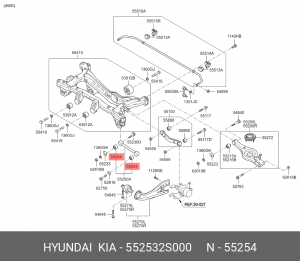 сайлентблок рычага задний!\ Hyindai ix35/i40 1.6-2.0i/1.7D/2.0D 10> 55253-2S000 HYUNDAI