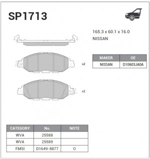 Колодки передние NISSAN MURANO III (Z52) 14-, PATHFINDER (R52) 12- SP1713 SP1713 SANGSIN