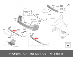 Накладка бампера KIA Optima (18-) заднего (GLOSSY BLACK) OE 86612D4700 HYUNDAI KIA