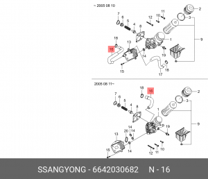 Шланг SSANGYONG Actyon (06-),Kyron (05-),Rexon (03-) (D20/27) радиатора масляног 6642030682 SSANG YONG