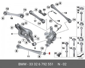 Сайлентблок BMW 1 (F20,F21),2 (F22),3 (F30,F31,F34),4 (F32,F33) рычага подвески  33 32 6 792 551 BMW