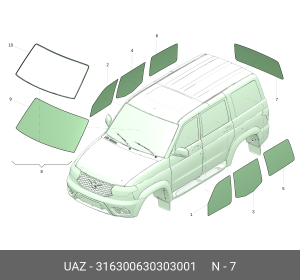 Стекло двери задка УАЗ-3163 с 2014г.в. с подогревом (ОАО УАЗ) 316300630303001 UAZ UAZ