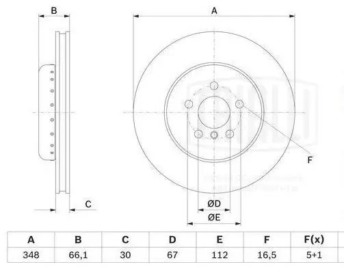 Диск торм. BMW 5 (G30) (16-)/X3 (G01) (17-)/X4 (G02) (18-) перед. d=348 (окраш.) DF190438 TRIALLI