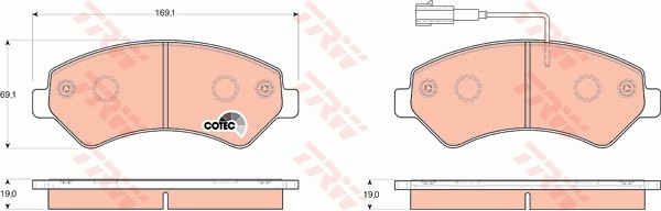 Колодки тормозные PEUGEOT Boxer CITROEN Jumper FIAT Ducato (06-) передние (4шт.) GDB1703 TRW