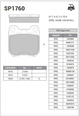 Колодки тормозные дисковые Opel Omega A/B/Vectra В 1.6-2.2DTi 87-03 SP1760 SP1760 SANGSIN