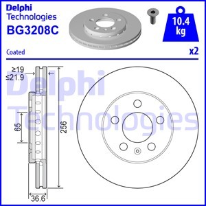 Диск тормозной передний SKODA OCTAVIA (1U), FABIA I/II BG3208C BG3208C DELPHI