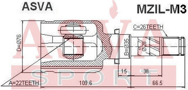 ШРУС ВНУТРЕННИЙ ЛЕВЫЙ 22x35x26 MZILM3 MZIL-M3 ASVA