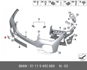 Заглушка BMW X5 (G05) крюка буксировочного бампера переднего OE 51119492880 BMW