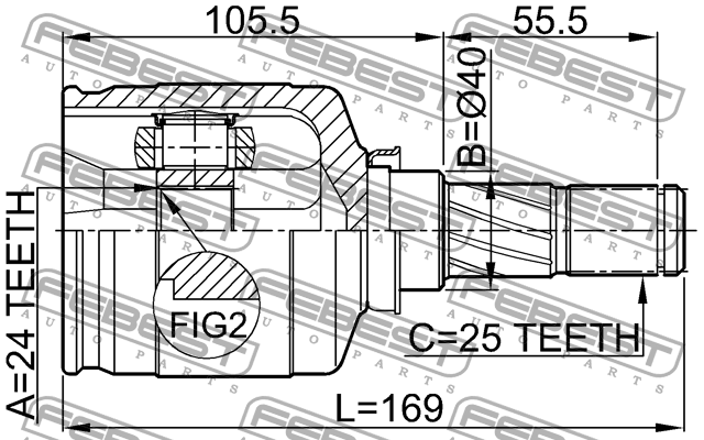 ШРУС внутренний левый к-кт! 24x40x25\ Nissan Primera 01-07 0211-P12QR20LH FEBEST