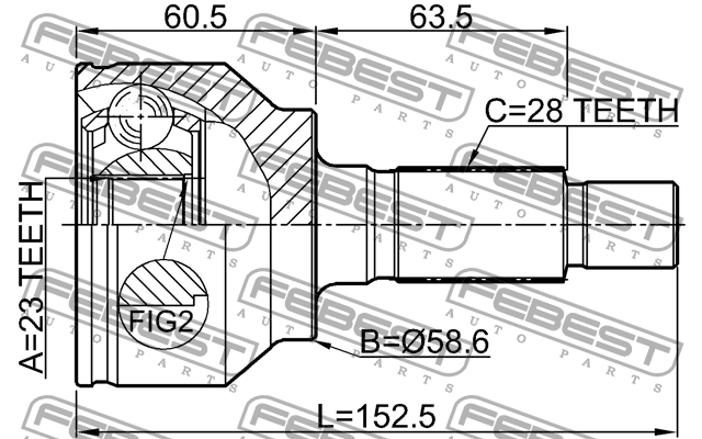 ШРУС наружный 23x58.6x28 0510-BLAT 0510-BLAT FEBEST