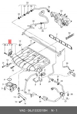 Коллектор VW Golf, Passat,Tiguan AUDI A3,TT впускной (с изменяемой длиной канала 06J 133 201 BH VAG