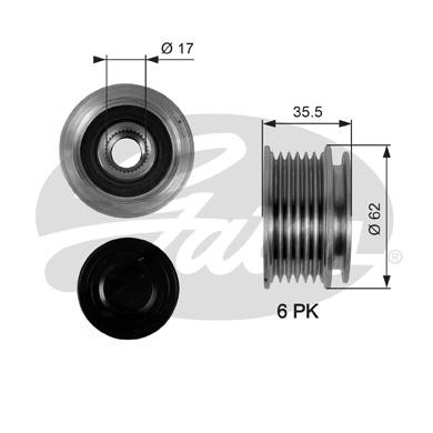 шкив генератора!\ Audi A4 1.6/1.8T/2.0/A6 2.0, VW Passat 1.6 00> OAP7044 GATES