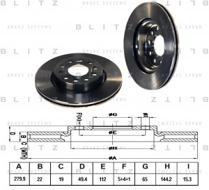 Диск тормозной передний вентилируемый AUDI A3 03-SKODA Octavia 03-VW Golf 03- BS BS0185 BLITZ