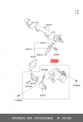 Заслонка HYUNDAI Getz (06-) (1.4/1.6) дроссельная OE 3510026860 HYUNDAI KIA