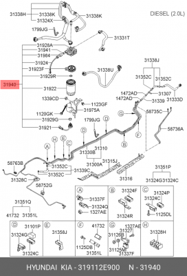 Фильтр топливный HYUNDAI Tucson (04-) KIA Sportage (04-) в сборе OE 319112E900 HYUNDAI KIA