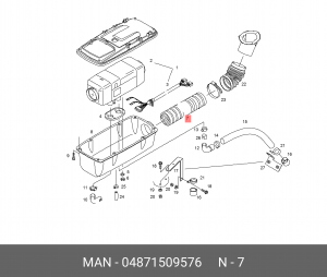 Гофра отопителя автономного (подача воздуха) d=75мм (1м) MAN OE 04871509576 MAN