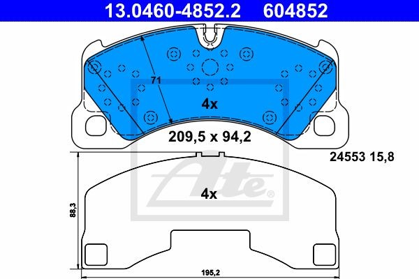13.0460-4852.2 колодки дисковые передние!\ VW Touareg 3.2-3.6i/3.0-5.0TDi 05>, C 13.0460-4852.2 ATE