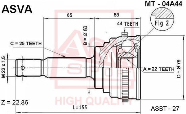 ШРУС НАРУЖНИЙ 22x50x25  (гарантия 6 месяцев) [12] MT04A44 MT-04A44 ASVA