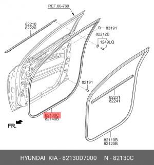 Уплотнитель двери HYUNDAI Tucson передней левый OE 82130D7000 HYUNDAI KIA