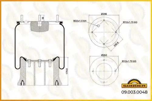 Пневморессора Premium со стаканом (пластик) 4шп.-M12 + 1 отвер.M22 под возд. (ст 090030048 SONDER