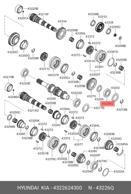 Подшипник КПП HYUNDAI i40 (12-),Santa Fe (06-),ix35 (10-) вторичного вала OE 4322624300 HYUNDAI KIA