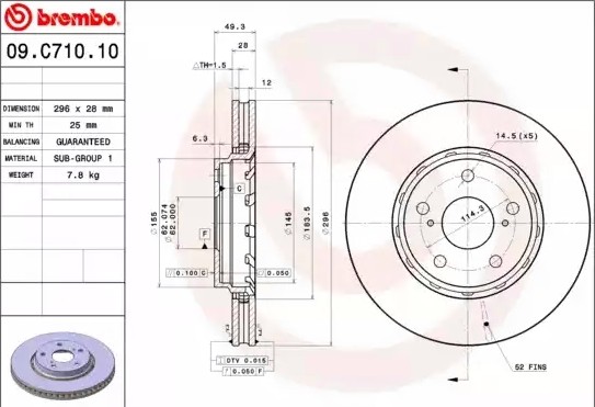 Диск тормозной 09.C710.11 09.C710.11 BREMBO