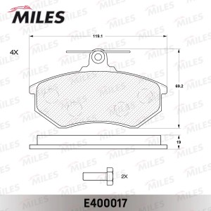 Колодки тормозные передние (без датчика) (Смесь Low-Metallic) (AUDI 80 B3, B4, V E400017 MILES