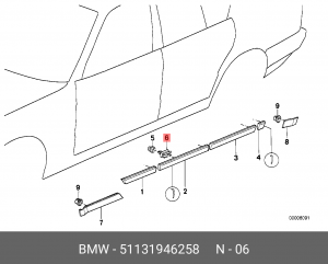 клипса молдинга порога!\ BMW E34 89> 51 13 1 946 258 BMW