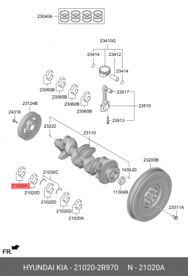 КОМПЛЕКТ ПОДШИПНИКОВ СКОЛЬЖЕНИЯ КОЛЕНВАЛА (4ШТ) 210202R970 210202R970 HYUNDAI KIA