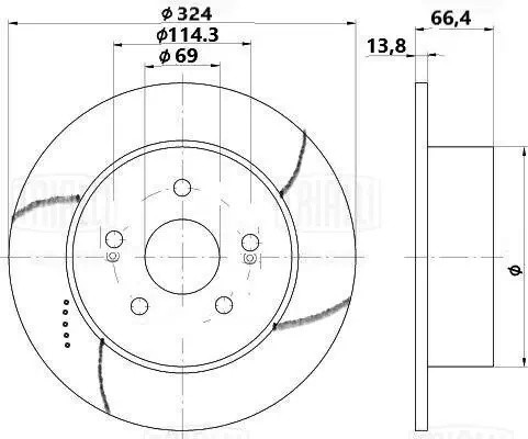 Диск торм. для а/м Kia Carnival (14-) (с 2018 г/в) зад. d324 (DF 095213) PRO DF 095213 TRIALLI