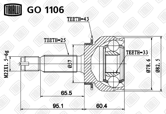ШРУС Mitsubishi Outlander (03-) 2.0i (наруж.) (GO 1106) GO 1106 TRIALLI