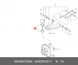 Опора шаровая SSANGYONG Korando,Musso рычага переднего верхняя OE 4443003011 SSANG YONG