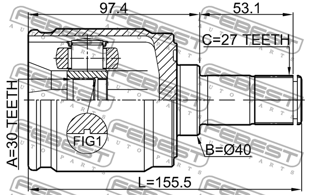 ШРУС внутренний левый 30X40X27 HONDA CR-V 2011- 0311-CRVATLH 0311-CRVATLH FEBEST