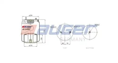 пневмоподушка со стак.! 1шп.M12 1шп.-шт.M16 Поршень 1отв.M18x2 \MAN AU344862K AUGER