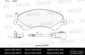 Колодки тормозные передние (с датчиком) (Смесь Semi-Metallic) FORD TRANSIT 06- 2 E100411 MILES