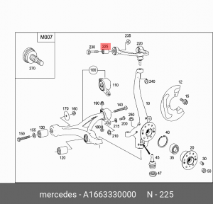 Сайлентблок MERCEDES ML (W164) рычага переднего верхнего OE A 166 333 00 00 MERCEDES BENZ