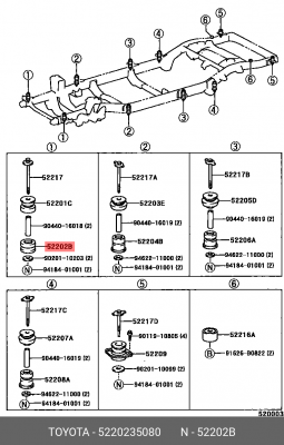 сайлентблок подрамника!\ Toyota Land Cruiser 90 3.4i/3.0D 96-02 52202-35080 TOYOTA