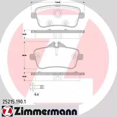 колодки дисковые !задн. 116x50x18 \ MB W166 ML250/GL350 2.5CDI/3.5CDI 11> 252151901 ZIMMERMANN