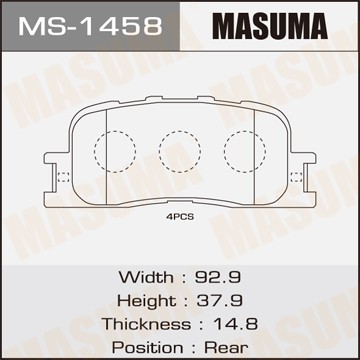 колодки дисковые з.!\ Lexus ES300 02-03/ES330 04-06, Toyota Camry 02> MS1458 MASUMA