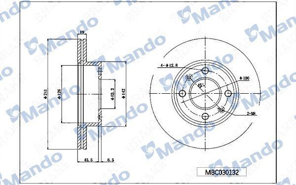 Диск тормозной HYUNDAI Sonata (01-),Elantra (00-) KIA Magentis (R15) передний (1 MBC030133 MANDO
