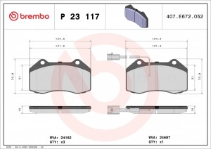 P23117 1112 13 !колодки дисковые п.\ Alfa Romeo Mito, Fiat Grand Punto 1.4i 08> P23117 BREMBO