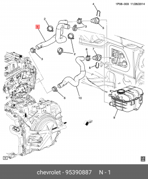 Шланг CHEVROLET Cruze отопителя салона OE 95390887 GENERAL MOTORS