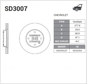 Диск тормозной Chevrolet Epica 2.0/2.5/2.0D 05 SD3007 SD3007 SANGSIN